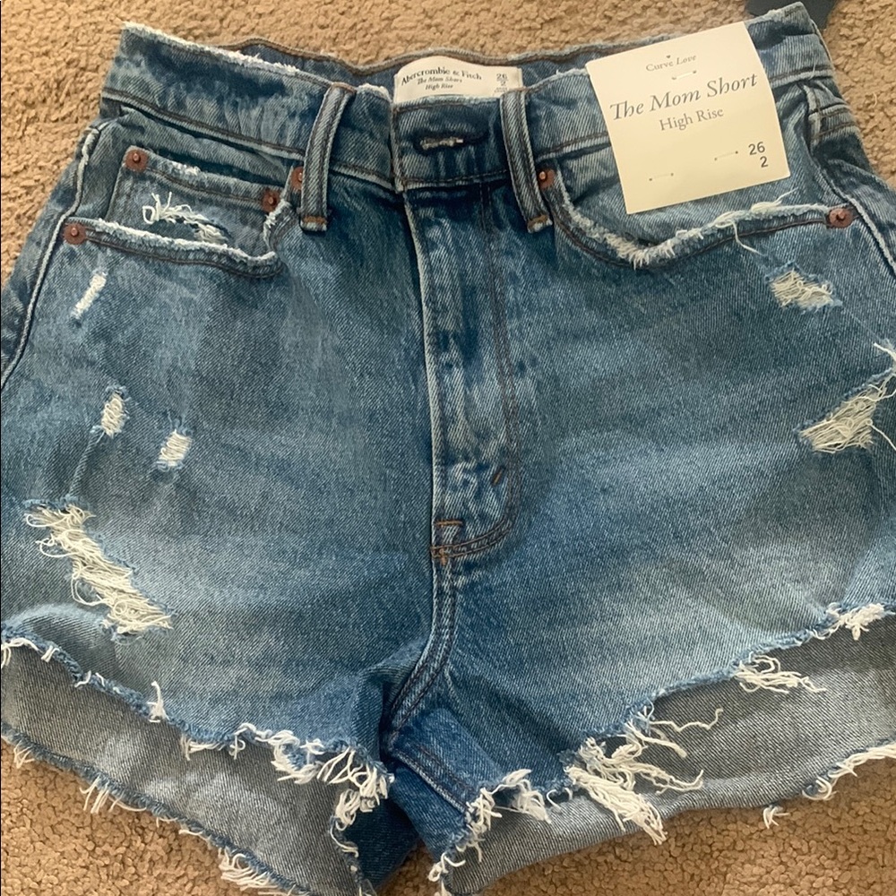 Abercrombie & Fitch Blue Jean Shorts High-Waisted Frayed Hem